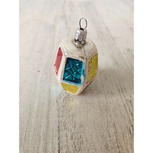 Vintage lantern glass ornament unique blue yellow red mini Xmas tree